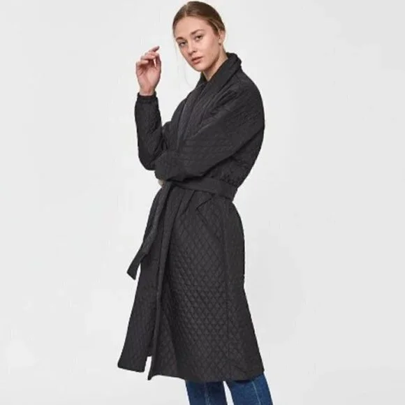 Just Female Black Quilt Maxi Coat Size XS NWT $175 - Picture 3 of 11